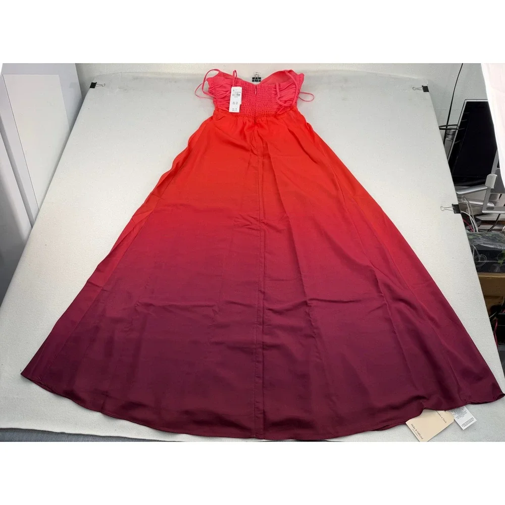 Abercrombie & Fitch Pink Red Colorblock Ruched Chiffon Maxi Dress XS NEW